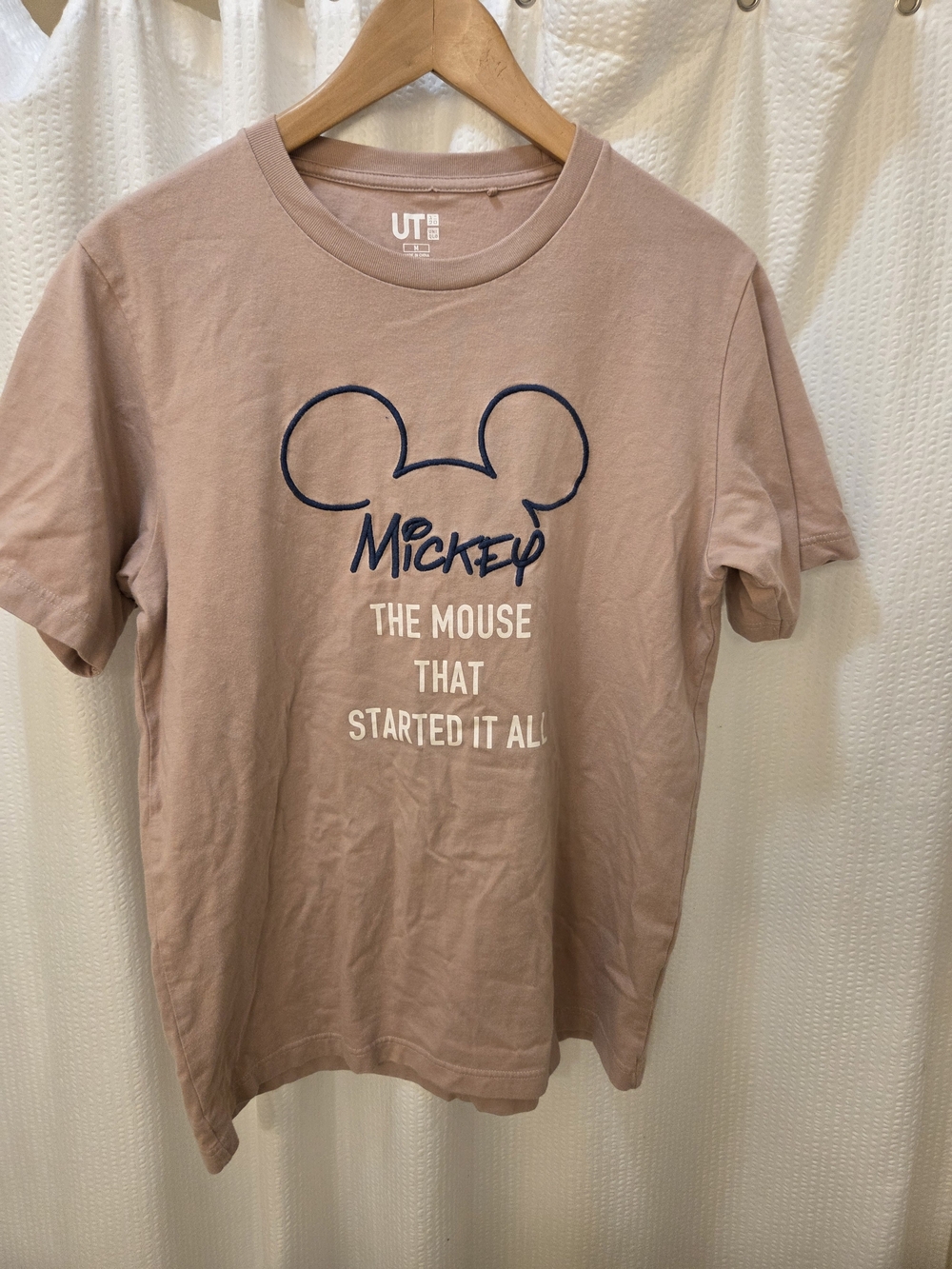 Uniqlo Dusty Rose Short-Sleeve Mickey Graphic Tee with Navy Outline